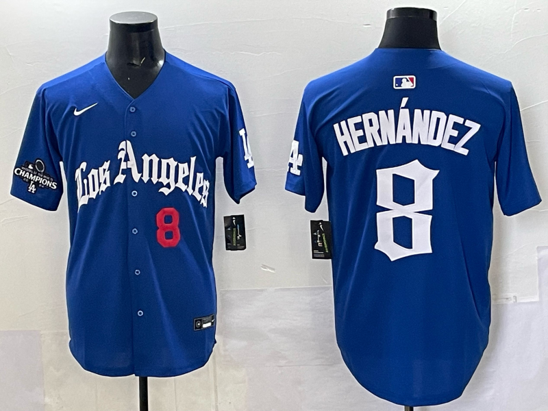 Men Los Angeles Dodgers #8 Hernandez Blue 2025 Nike MLB Jersey style 045